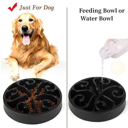 Black dog feeding or water bowl with a golden retriever and pouring water image on a white background