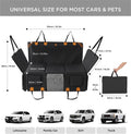 Car seat cover with dimensions and compatibility with different vehicle types on a white background.