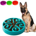 Dog with a slow feeder bowl and colorful options in the corner