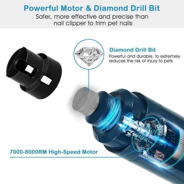 Pet nail trimmer with diamond drill bit and high-speed motor on a white background
